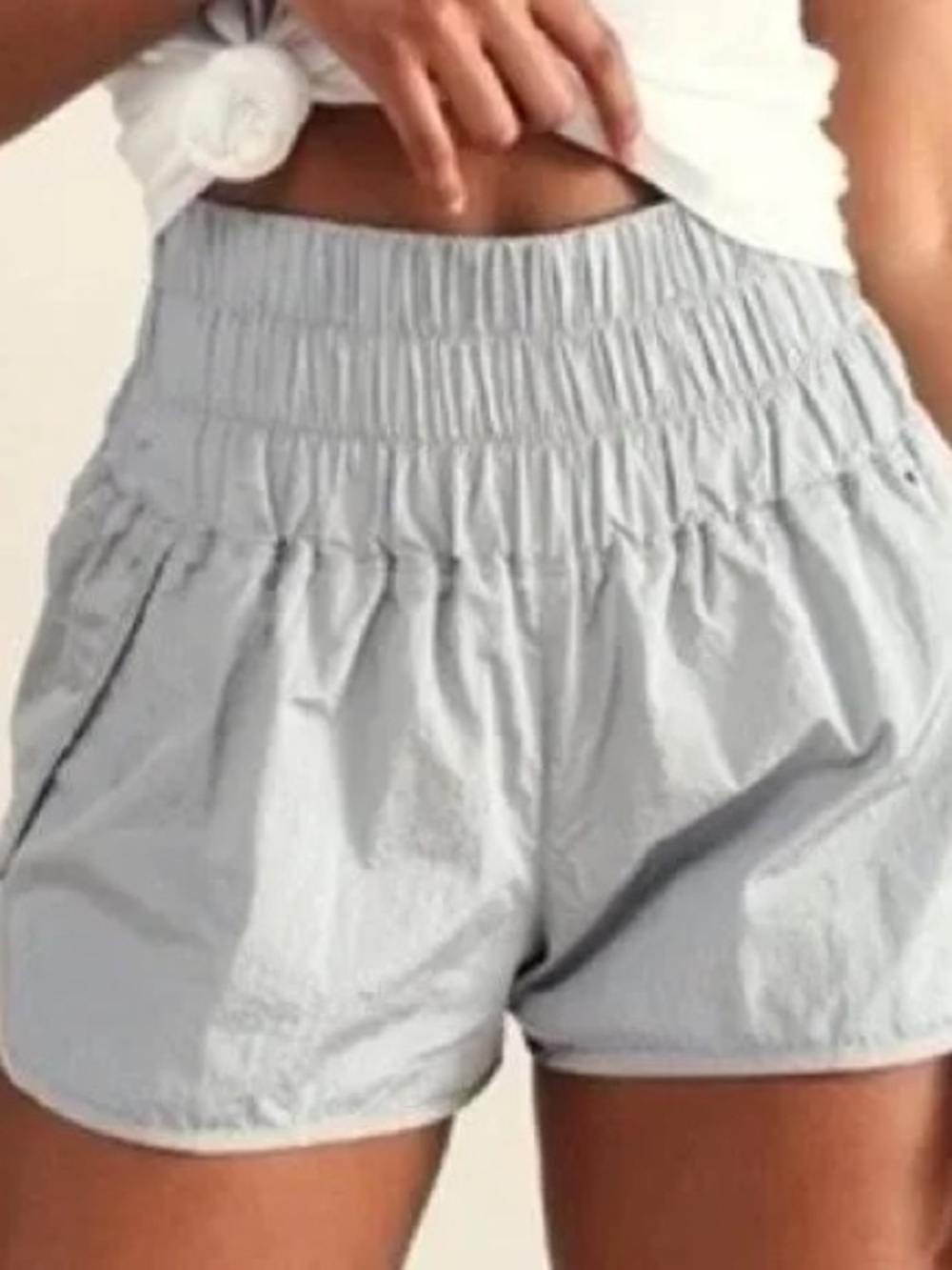 Free People Light Gray Smocked-Waist Athletic Shorts